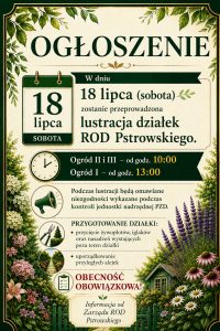 Obowiązkowa lustracja działek ROD Pstrowskiego (18 lipca)