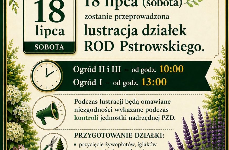 Obowiązkowa lustracja działek ROD Pstrowskiego (18 lipca)