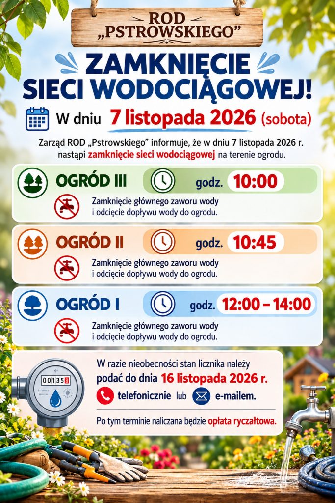 Zamknięcie sieci wodociągowej – 7 listopada 2026 r.Za
